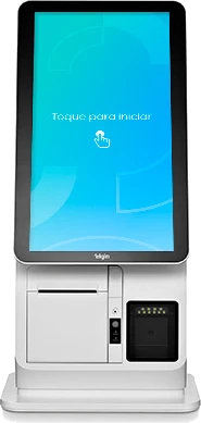 Totem Elgin MK15 com o cardápio da Impulsiona na tela